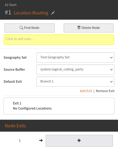 the Location Routing node used tab